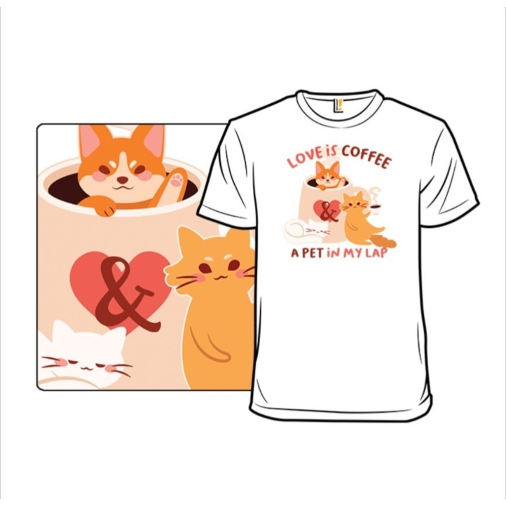 Love Is Coffee And A Pet In My Lap T Shirt Gildan Womens 3X White Graphic Cotton